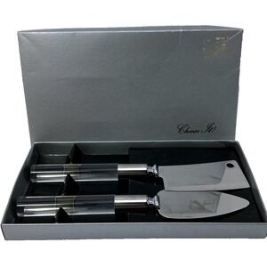Cheese Knife Set Stainless Steel Acrylic Handle 2 Pc Slicer Spreader Boxed